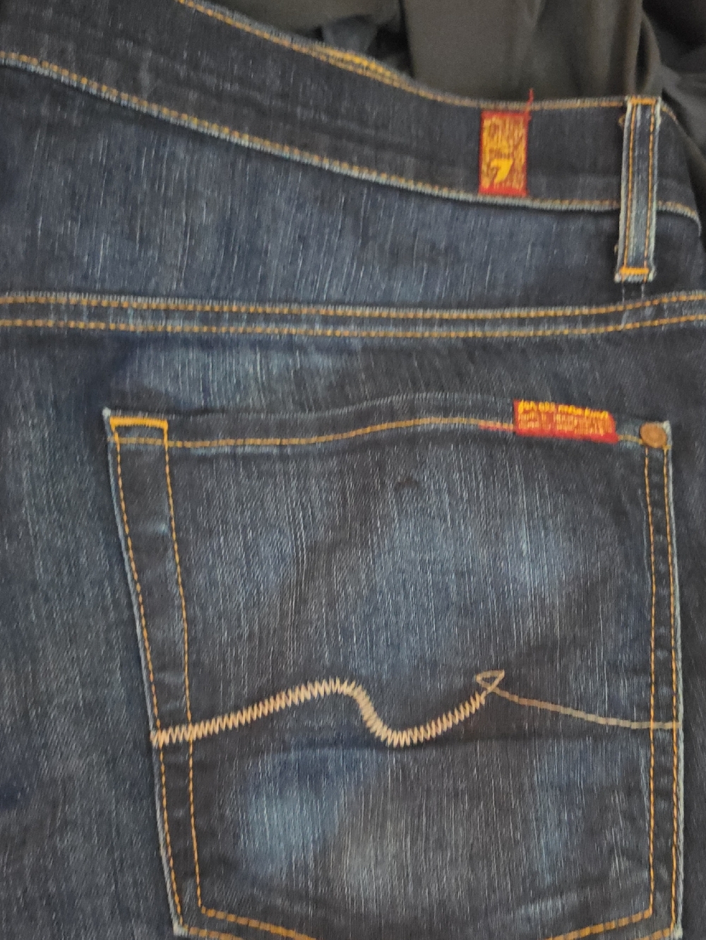 7 For All Mankind Dark Blue Straight Jeans with Contrast Stitching